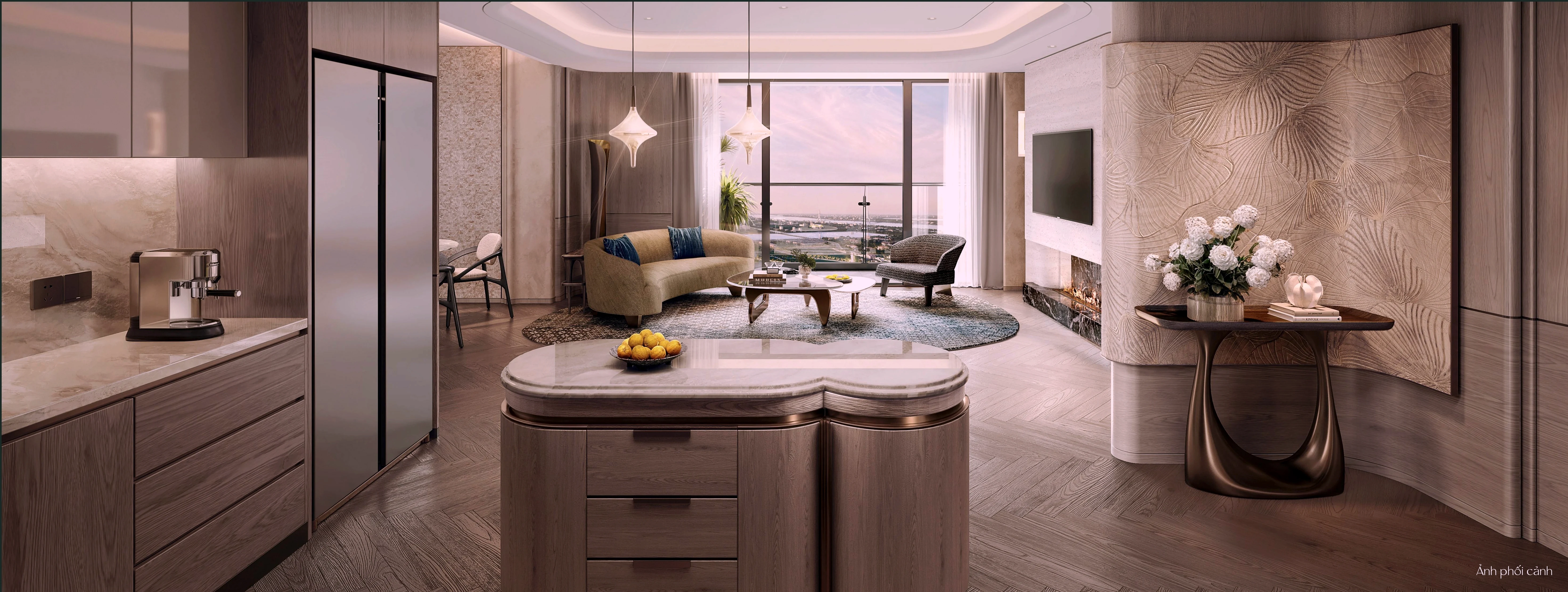 Không gian bếp và phòng khách căn hộ Masteri Cao Xà Lá