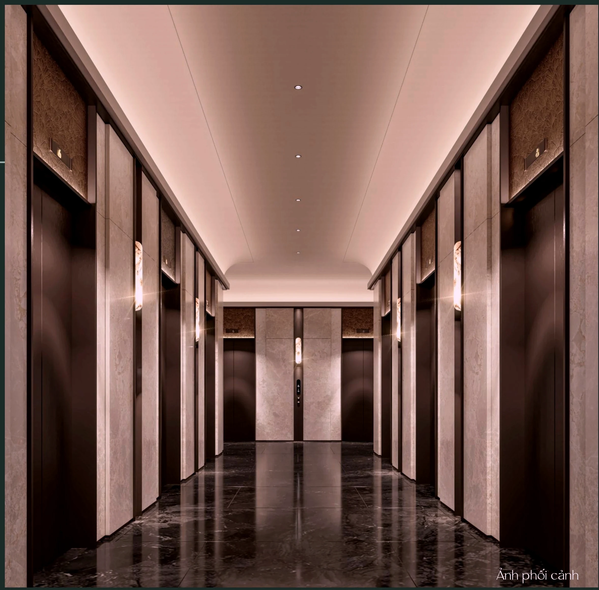 Sảnh chờ thang máy bàn giao tham khảo tại Masteri Cao Xà Lá